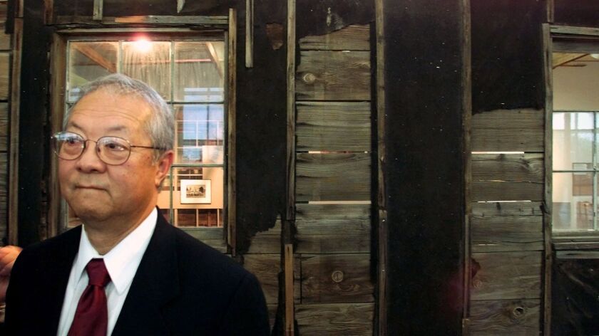 Art Shibayama, who was shipped from his home in Peru to an American internment camp during World Word II, appears at a news conference on May 15, 2000, at the Japanese American National Museum in Los Angeles.