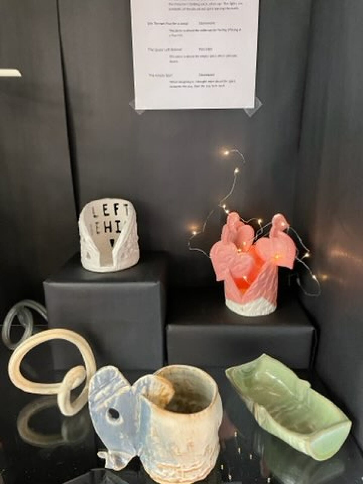 Works of ceramic art by Amelia Eastman are on view at the La Jolla/Riford Library.