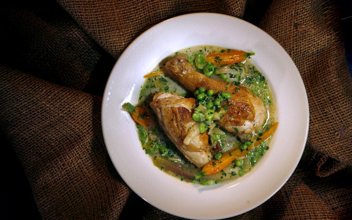 Chicken fricassee with spring vegetables