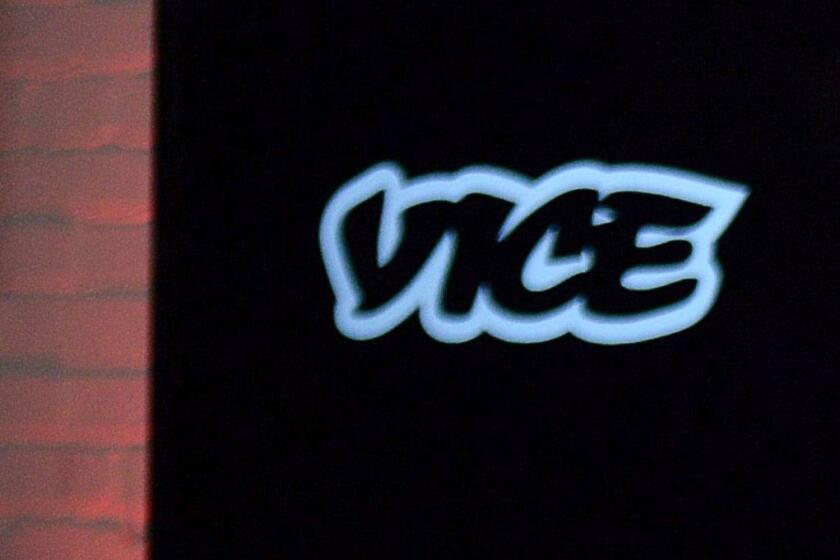 FILE - In this Oct. 30, 2014, file photo, the Vice logo is seen at a joint venture announcement between Vice Media and Roger Communications in Toronto. For all the words flowing since last weekend in Charlottesville, Va., the most striking television reporting has been Vice Mediaâs insider account of the white nationalist movement and the aftermath of their demonstration. Correspondent Elle Reeveâs story was first shown on HBOâs âVice News Tonightâ on Monday, Aug. 14, 2017, and has been seen more than 36 million times on television and streaming platforms. (Nathan Denette/The Canadian Press via AP, File)