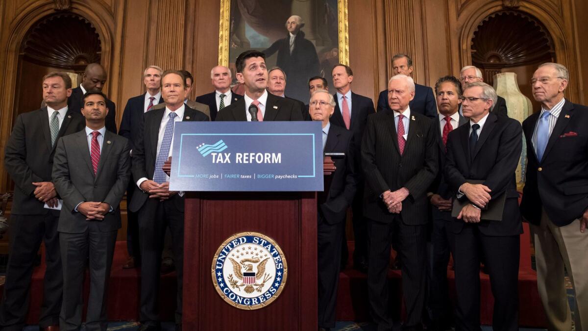 Speaker of the House Paul Ryan, R-Wis., speaks about the Republicans' proposed rewrite of the tax code for individuals and corporations in Washington on Sept. 27.