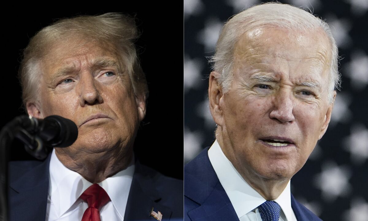 Headshots of Donald Trump and Joe Biden side by side.