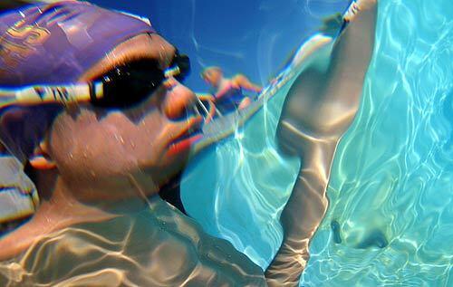 Diamond Bar High's Andrew Luk, a 16-year-old sophomore who is blind, is shown through an underwater camera as he prepares for a junior varsity race during a meet at Villa Park High.