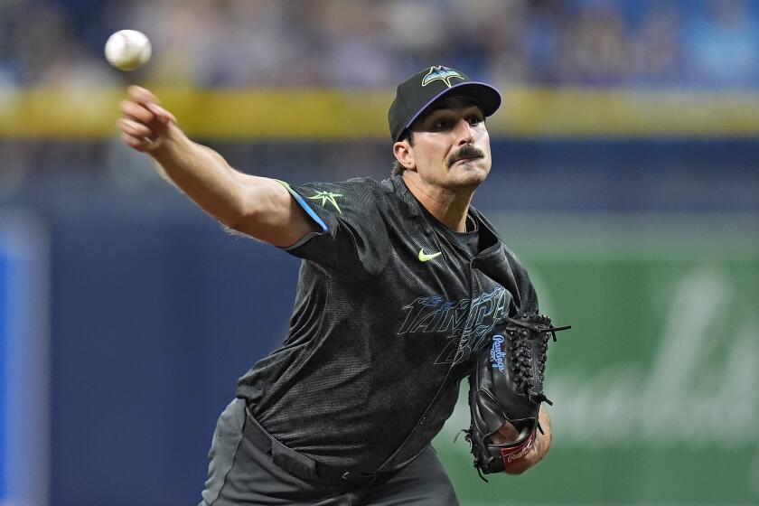 Tampa Bay Rays starting pitcher Zach Eflin delivers to the Chicago White Sox during the first inning of a baseball game Tuesday, May 7, 2024, in St. Petersburg, Fla. (AP Photo/Chris O'Meara)