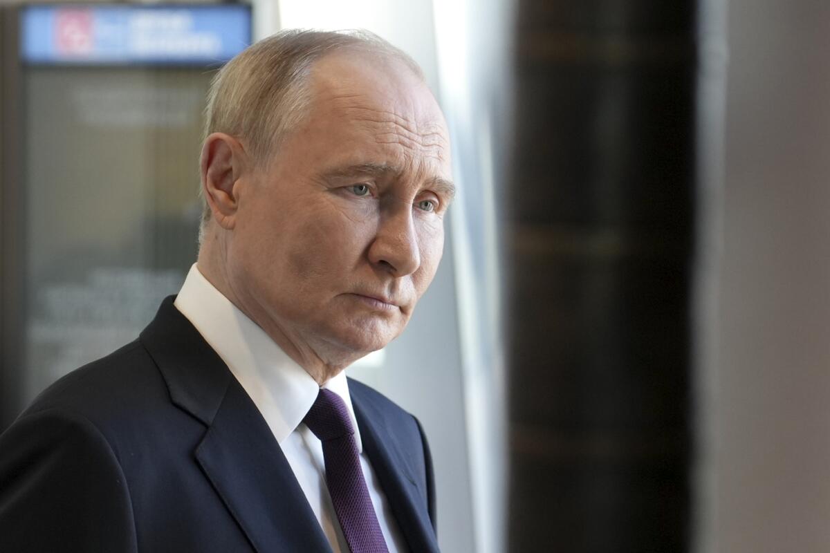Vladimir Putin pictured from the chest up 