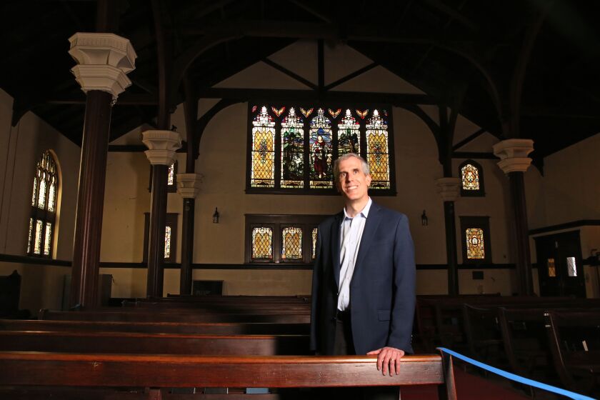 LOS ANGELES, CA - APRIL 22: Ken Bernstein, who runs the city's Office of Historic Resources and Urban Design Studio, stands for a portrait at the Church of the Epiphany in Lincoln Heights on Thursday, April 22, 2021 in Los Angeles, CA. The church is one of 1200 Historic-Cultural Monuments in the city and has been at the site since 1887, thought the current building was built in 1913. (Dania Maxwell / Los Angeles Times)