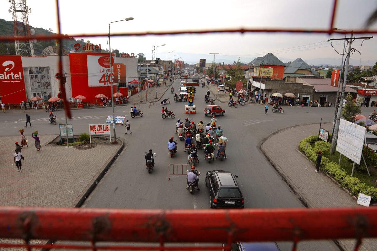 The streets of Goma are filled with motobike taxis.