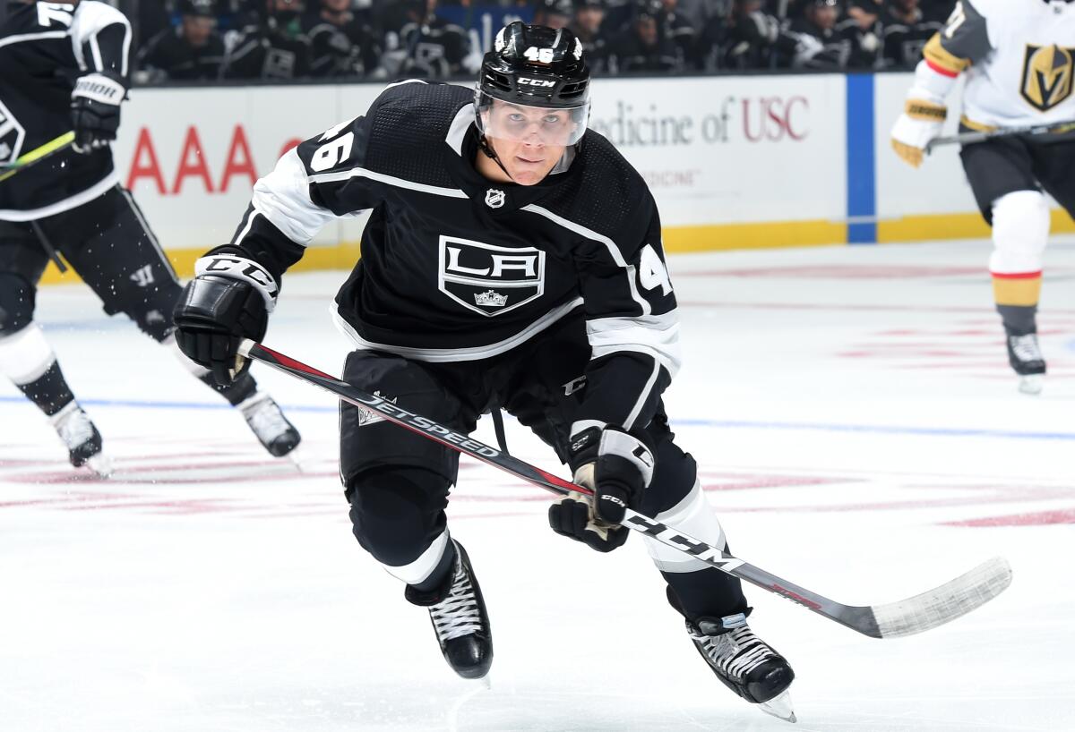 Kings rookie forward Blake Lizotte skates during a game against the Vegas Golden Knights.