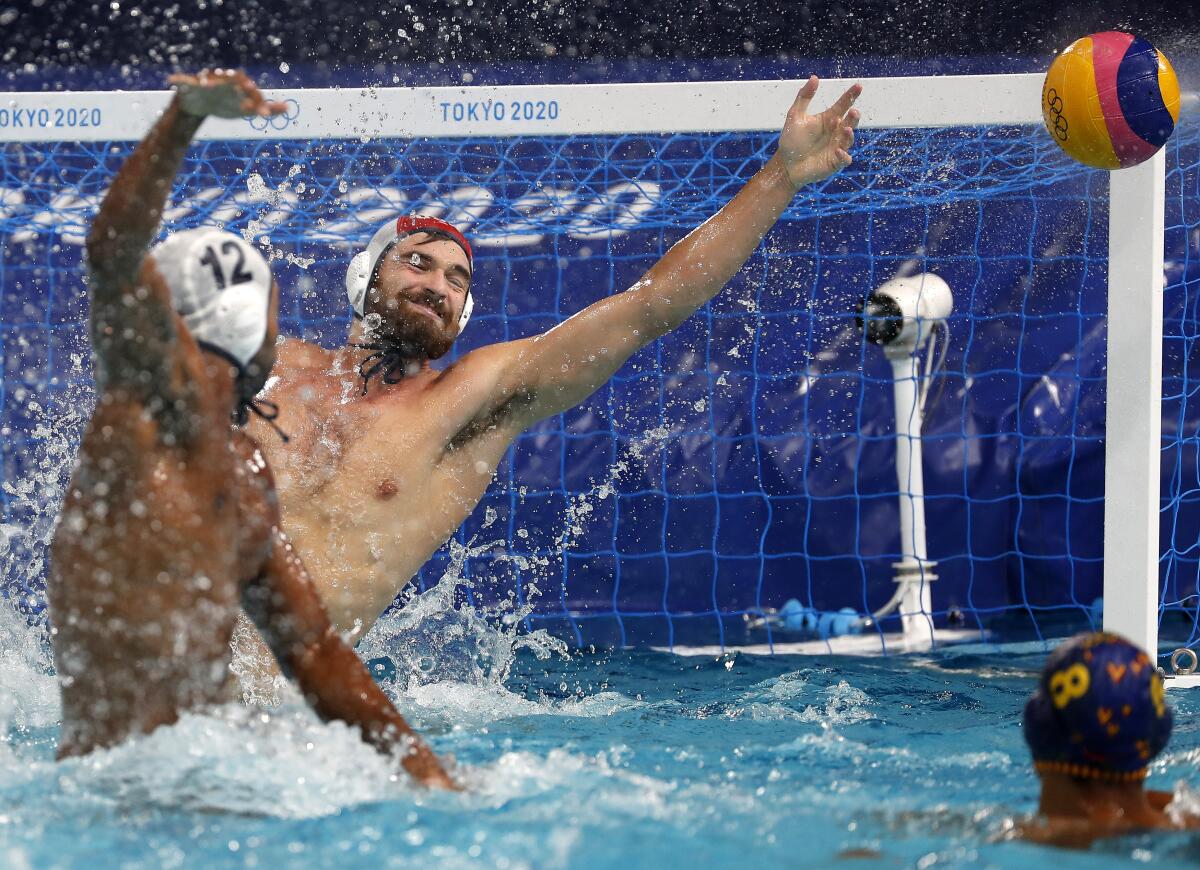 U.S. goalie Alex Wolf tries to block a shot during a loss to Spain on Wednesday.