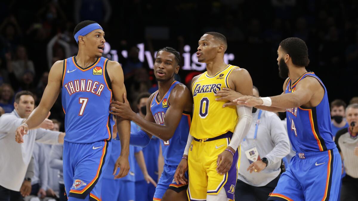 Column: Russell Westbrook plays on the edge while the Thunder try to avoid  it - Los Angeles Times