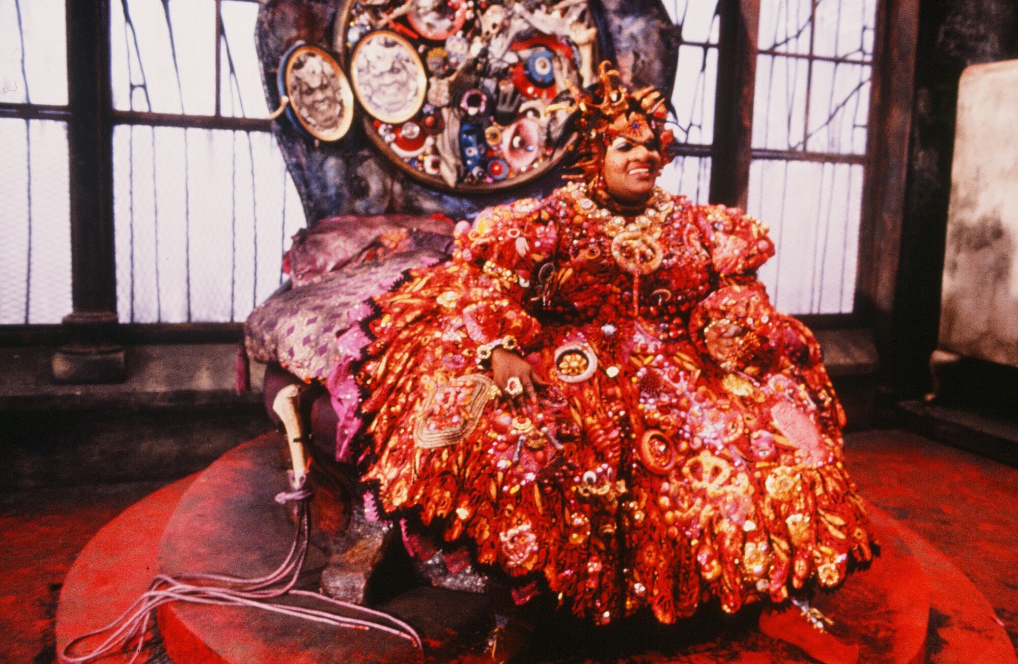 Mabel King as Evillene wears a highly decorated red dress in Sidney Lumet's 1978 film "The Wiz."