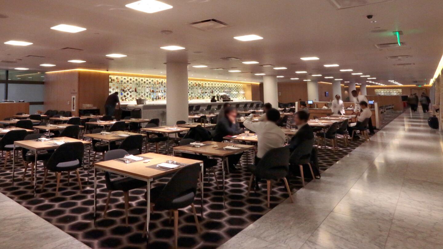The first-class lounge for Qantas Airlines opened in December in the Tom Bradley International Terminal at LAX. The design echoes lounges designed by Marc Newson in Sydney and Melbourne. The dining area is shown here.