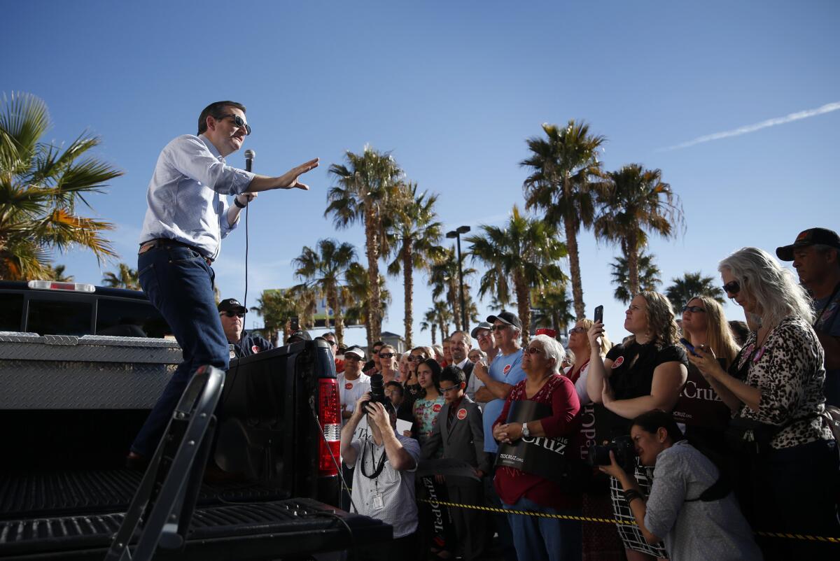 Ted Cruz addresses supporters Sunday in Pahrump, Nev.