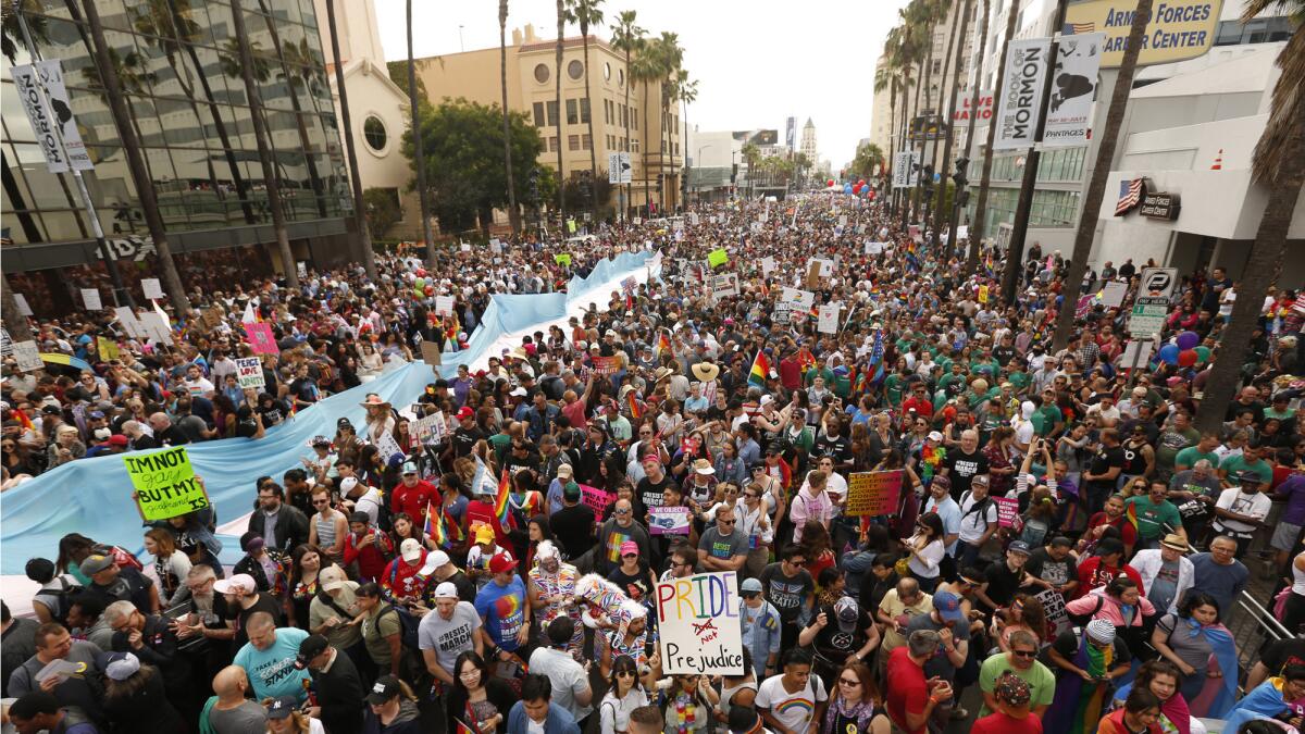 Thousands of people participated in the Resist March along Hollywood Boulevard in Hollywood.
