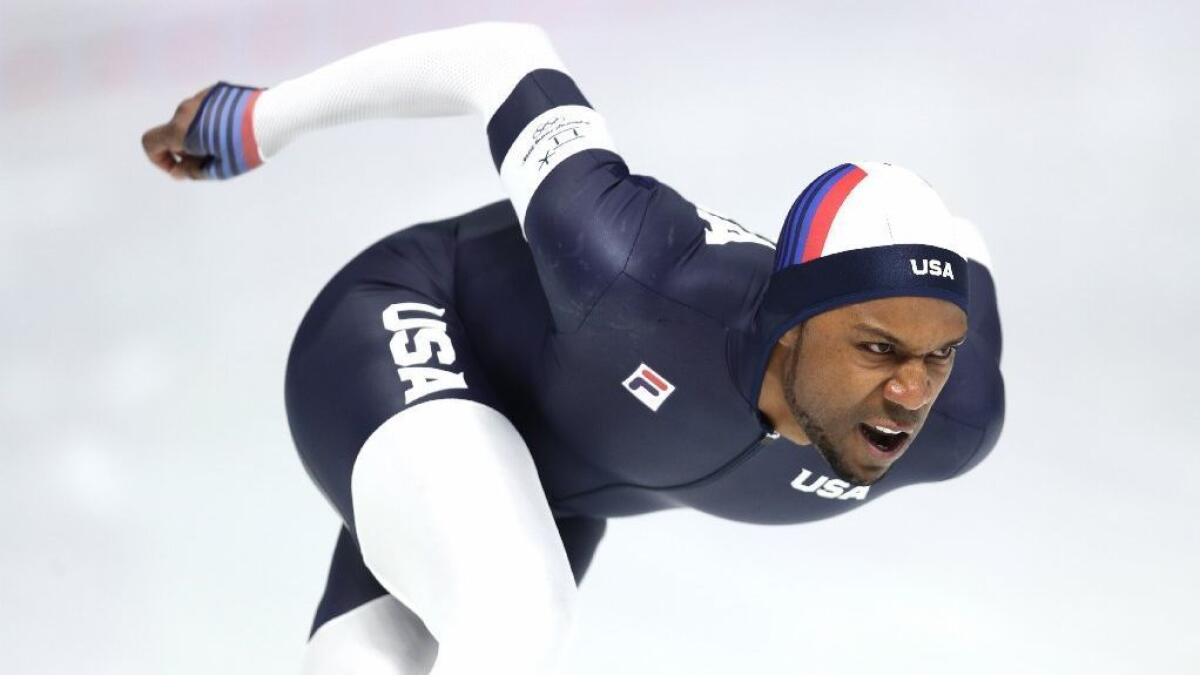 Shani Davis competes in the 1,500-meter race on Feb. 21 at the 2018 Pyeongchang Games.