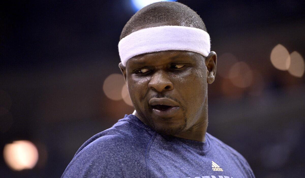 Grizzlies forward Zach Randolph warms up before a game against the Golden State Warriors on March 27.