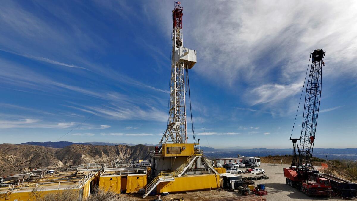 A relief well is drilled in 2015 at the Aliso Canyon natural gas storage facility after a massive leak was discovered that led to the evacuation of many residents of the Porter Ranch neighborhood in Los Angeles.