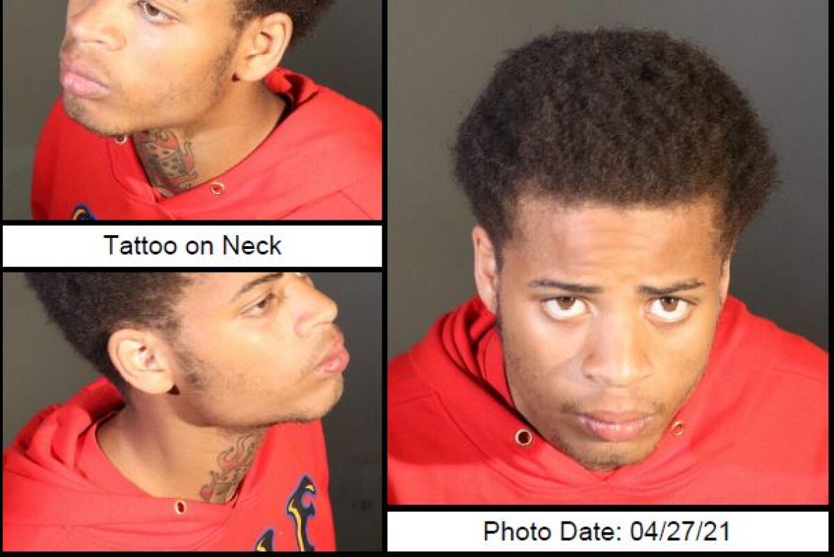 Booking photos of a man with a tattoo on his neck