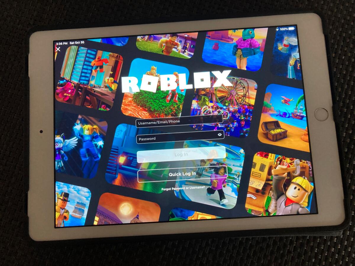 The video gaming platform Roblox displayed on a tablet