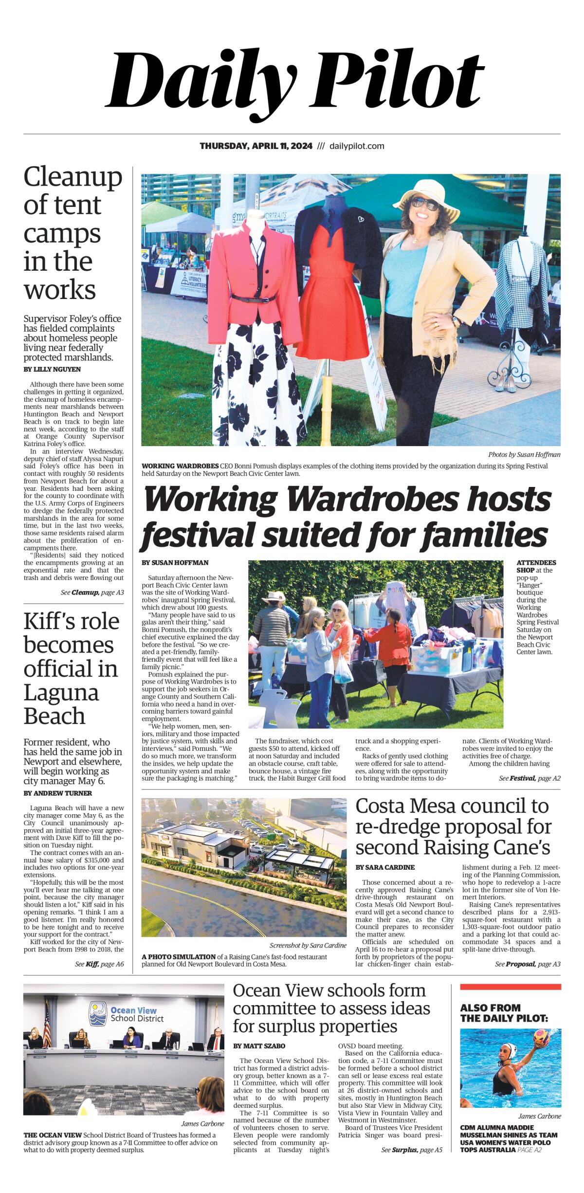 Front page of the Daily Pilot e-newspaper for Thursday, April 11, 2024.