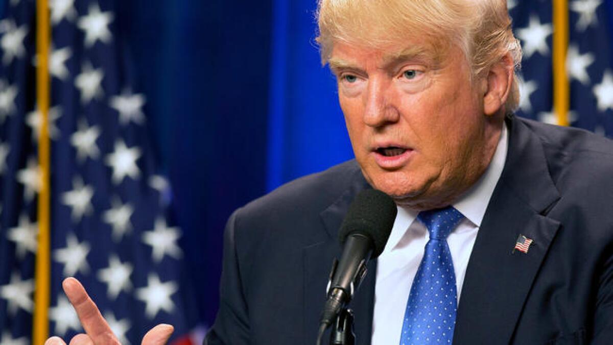 Donald Trump speaks at Saint Anselm College in Manchester, N.H., on June 13.