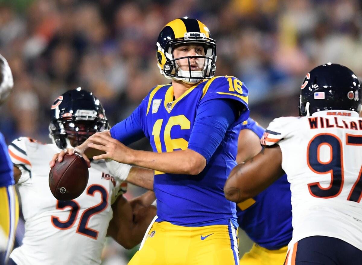 Rams quarterback Jared Goff prepares to throw a pass against the Chicago Bears.