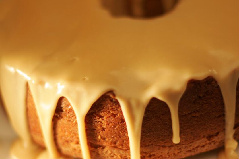 Brown sugar pound cake with caramel glaze. Recipe here
