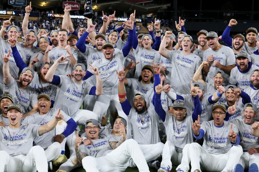 LOS ANGELES, CALIFORNIA - OCTOBER 20: The Los Angeles Dodgers pose for a team photo.