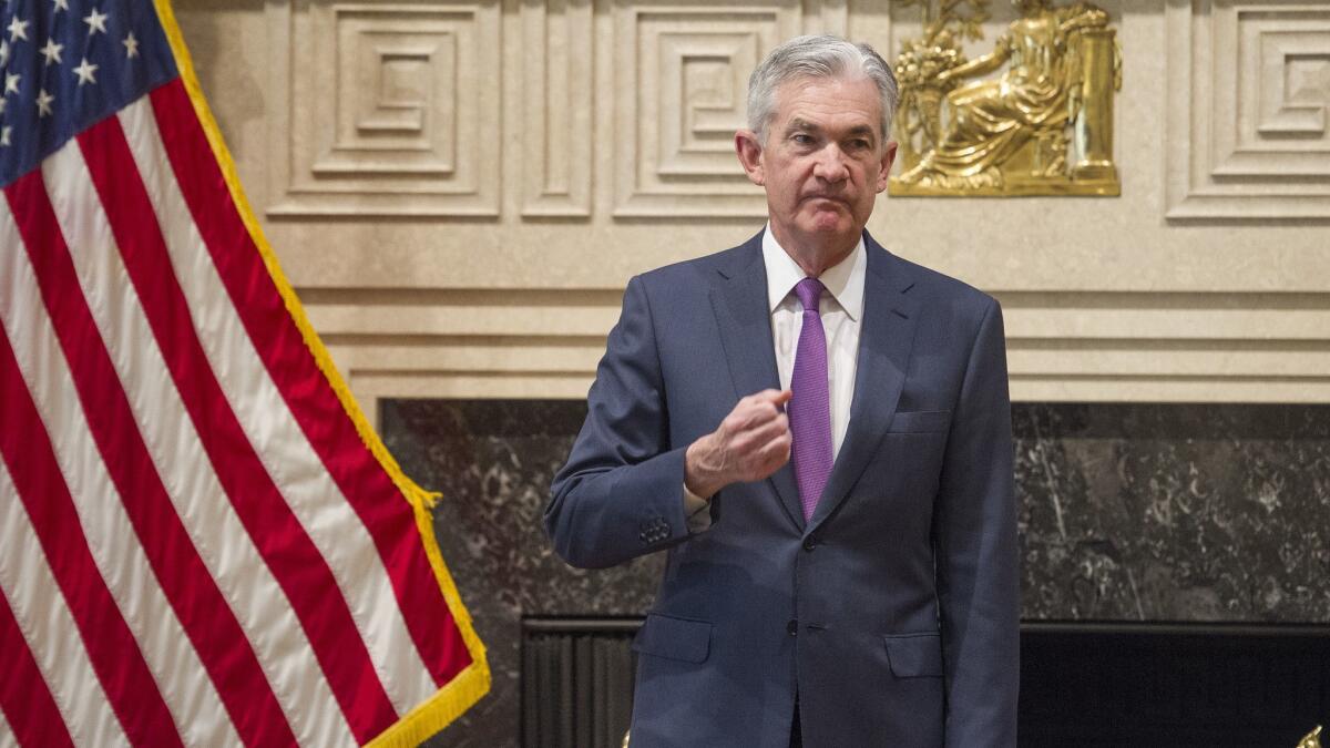 Federal Reserve Chairman Jerome H. Powell attends the central bank's 15th annual College Fed Challenge Finals competition in Washington on Thursday.