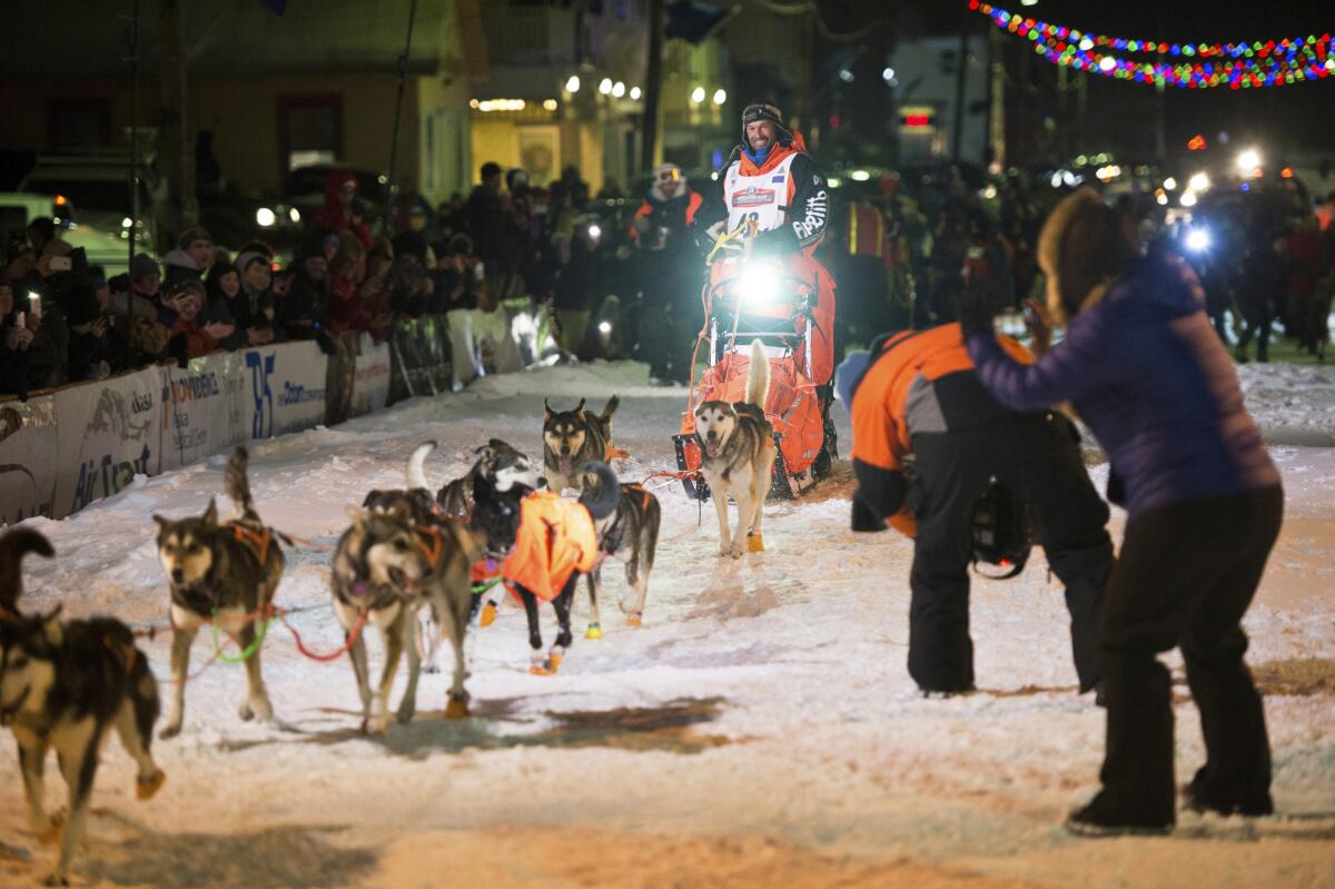 Thomas Waerner, of Norway, arrives in Nome, Alaska, to win the Iditarod on Wednesday.