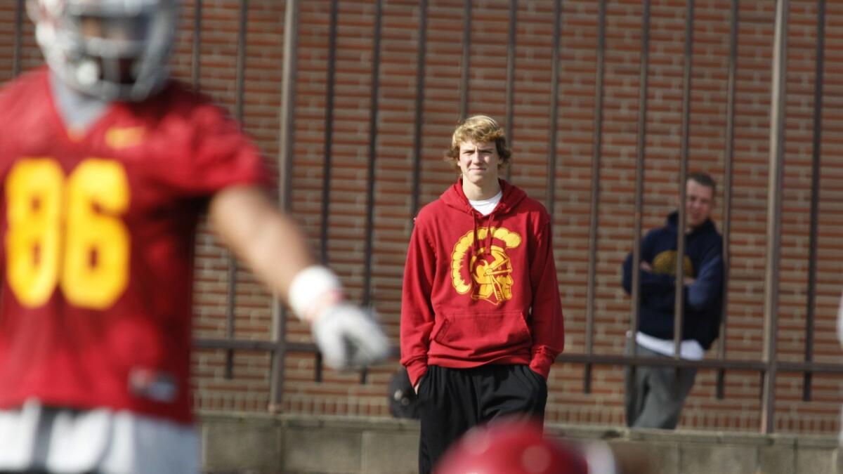 David Sills, 14, watches USC spring football practice held on the campus of USC on March 24, 2011.