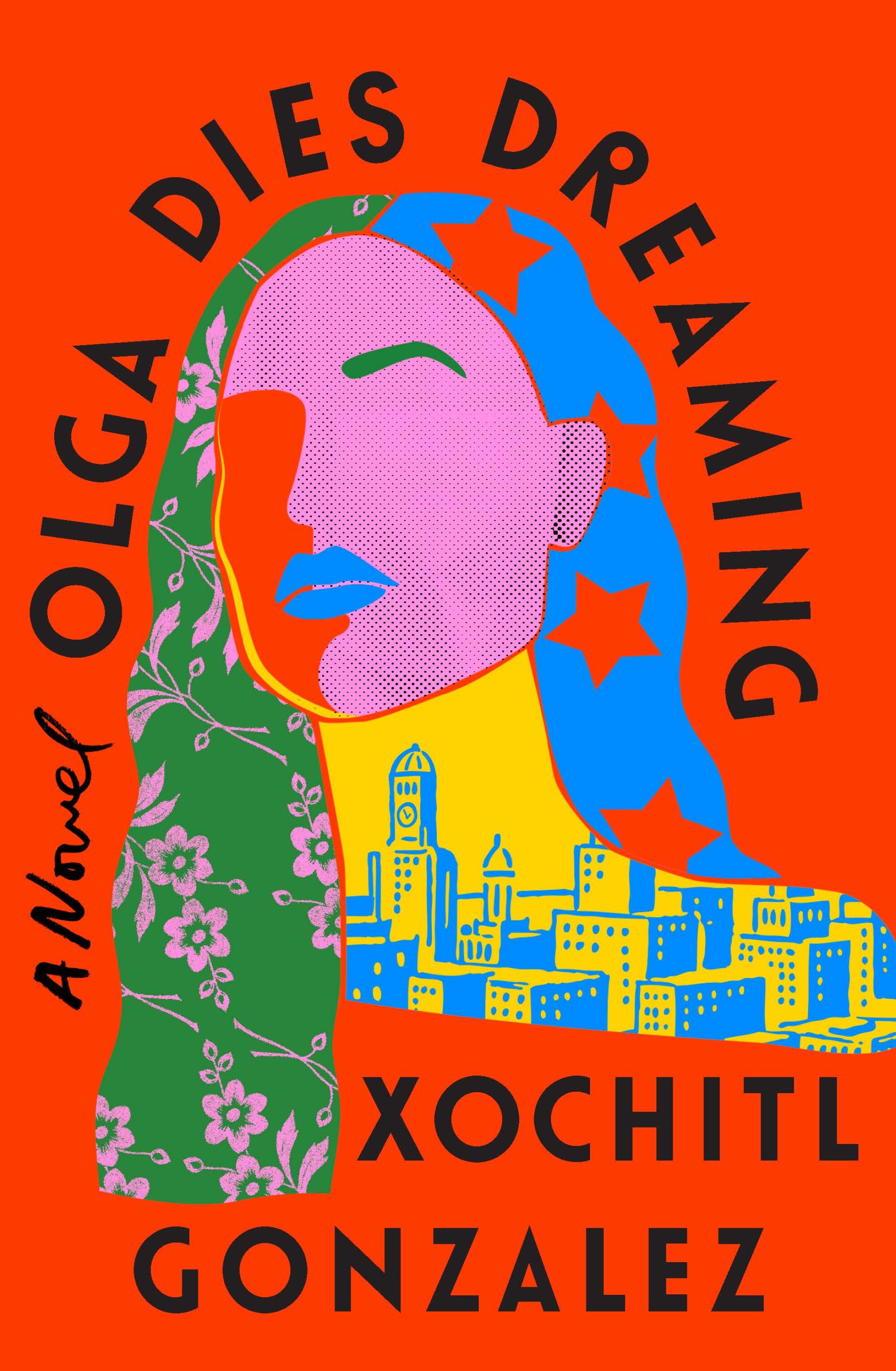 Cover image of "Olga Dies Dreaming" is illustration of woman made up of different patterns
