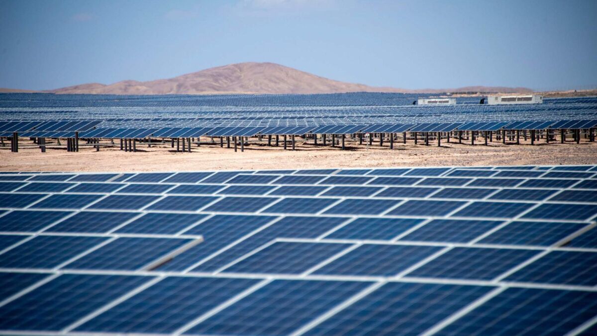 Solar panels at Cerro Dominador in Chile, the first thermosolar power plant in Latin America.