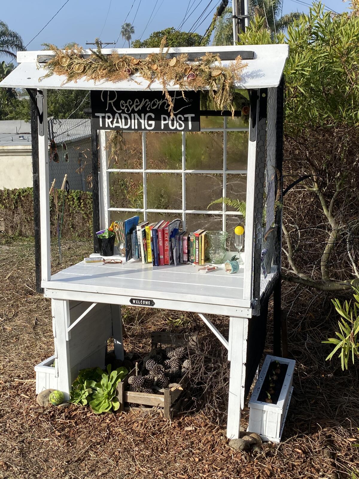 Rozanne Edwards built and maintains the Rosemont Trading Post on the La Jolla Bike Path.