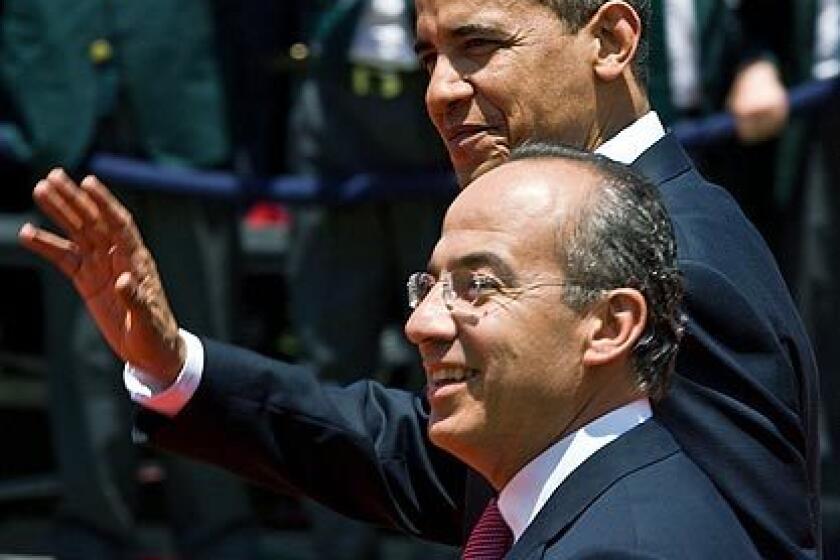 President Barack Obama with Mexico President Felipe Calderon during a welcome ceremony at Los Pinos presidential residence in Mexico City.