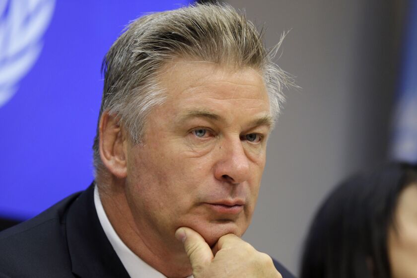 FILE - Actor Alec Baldwin attends a news conference at United Nations headquarters, on Sept. 21, 2015. A Santa Fe district attorney is prepared to announce whether to press charges in the fatal 2021 film-set shooting of a cinematographer by actor Baldwin during a rehearsal on the set of the Western movie "Rust." Santa Fe District Attorney Mary Carmack-Altwies said a decision will be announced Thursday morning, Jan. 19, 2022, in a statement and on social media platforms. (AP Photo/Seth Wenig, File)