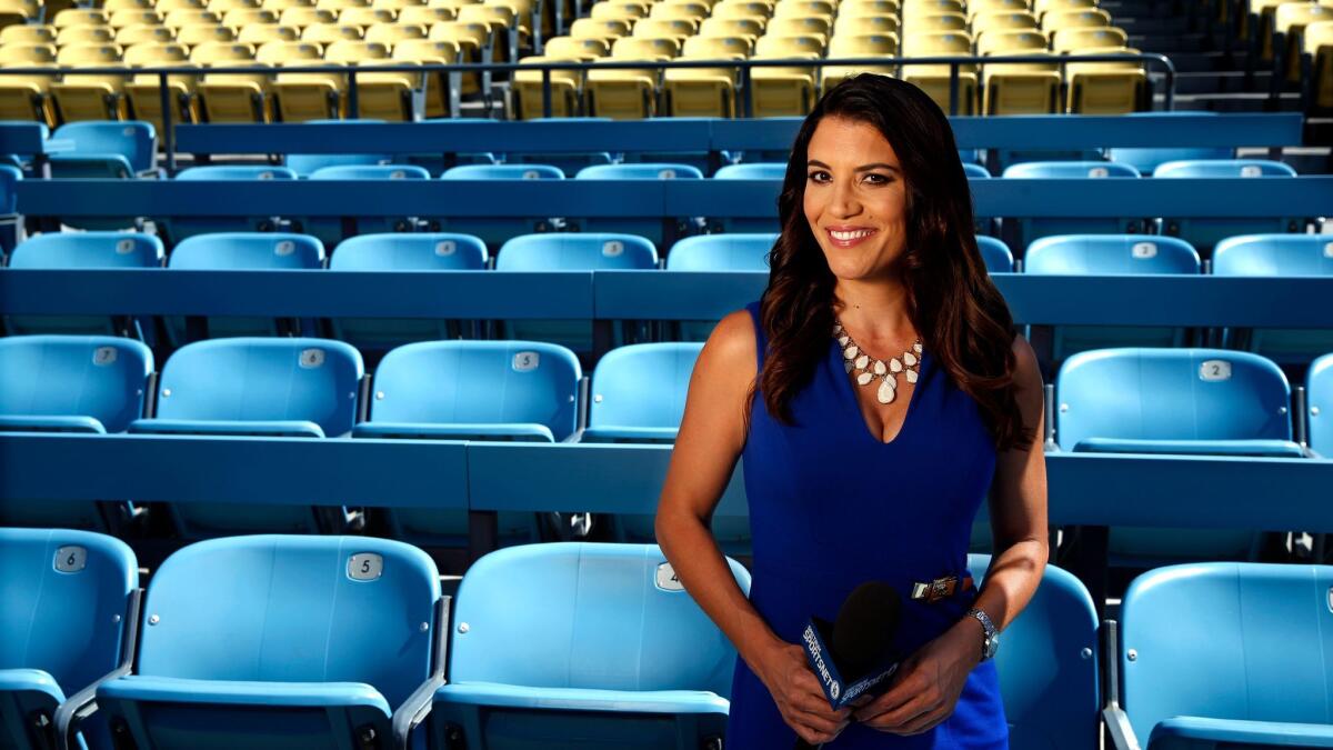 Dodgers broadcaster Alanna Rizzo is shown at Dodger Stadium on Sept. 8, 2017. 