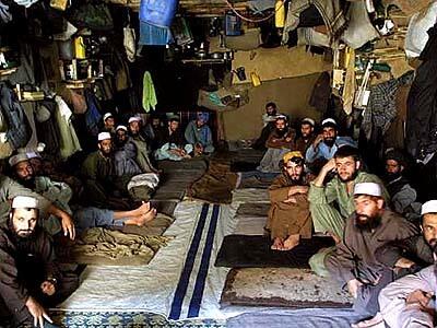 Taliban fighters are crowded in a cell in Borak prison in the Panjsher valley of Afghanistan.