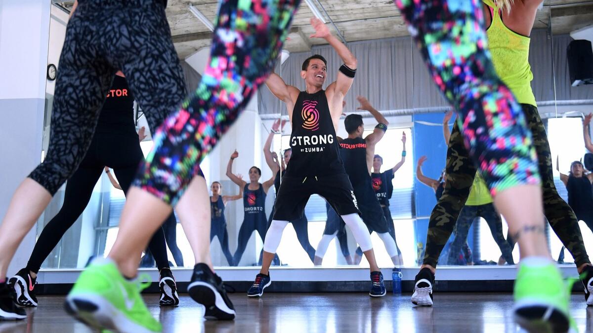 Abraham Hernandez instructs a Strong by Zumba class at IDA Hollywood.