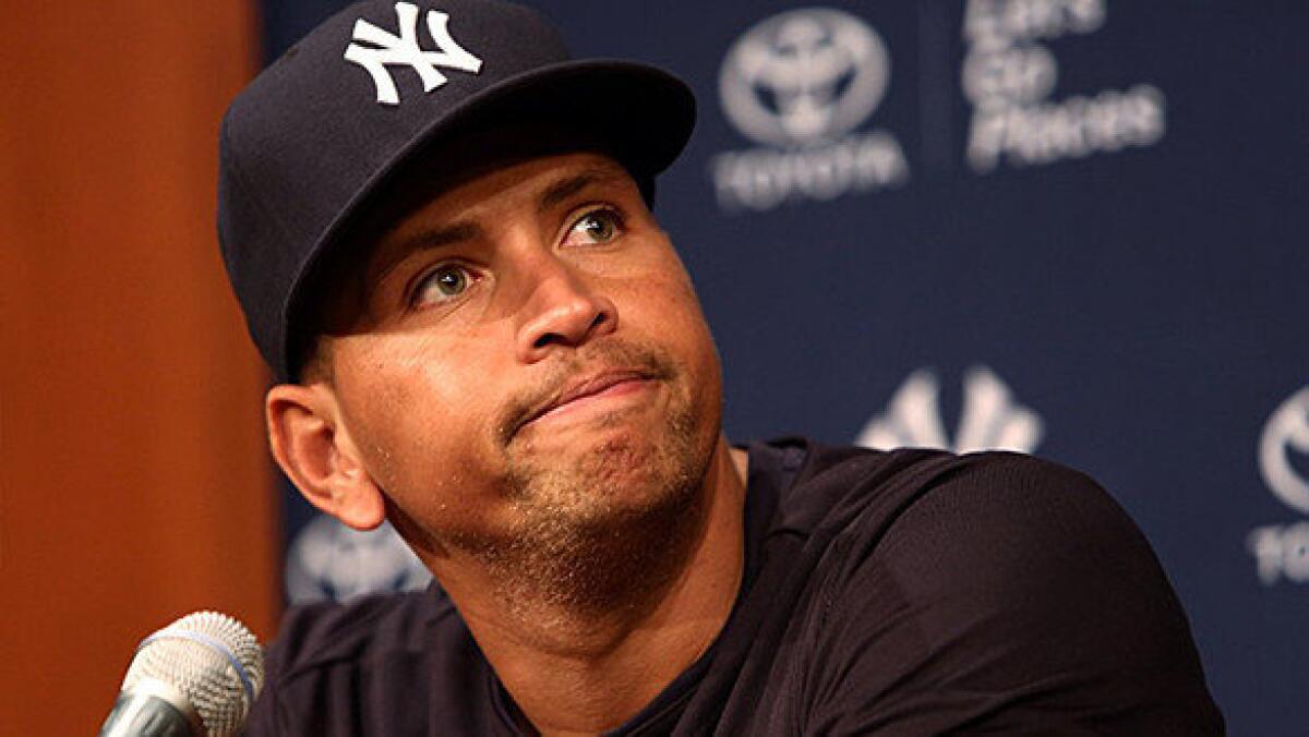 Alex Rodriguez of the New York Yankees holds a news conference in August after Major League Baseball moved to suspend him.