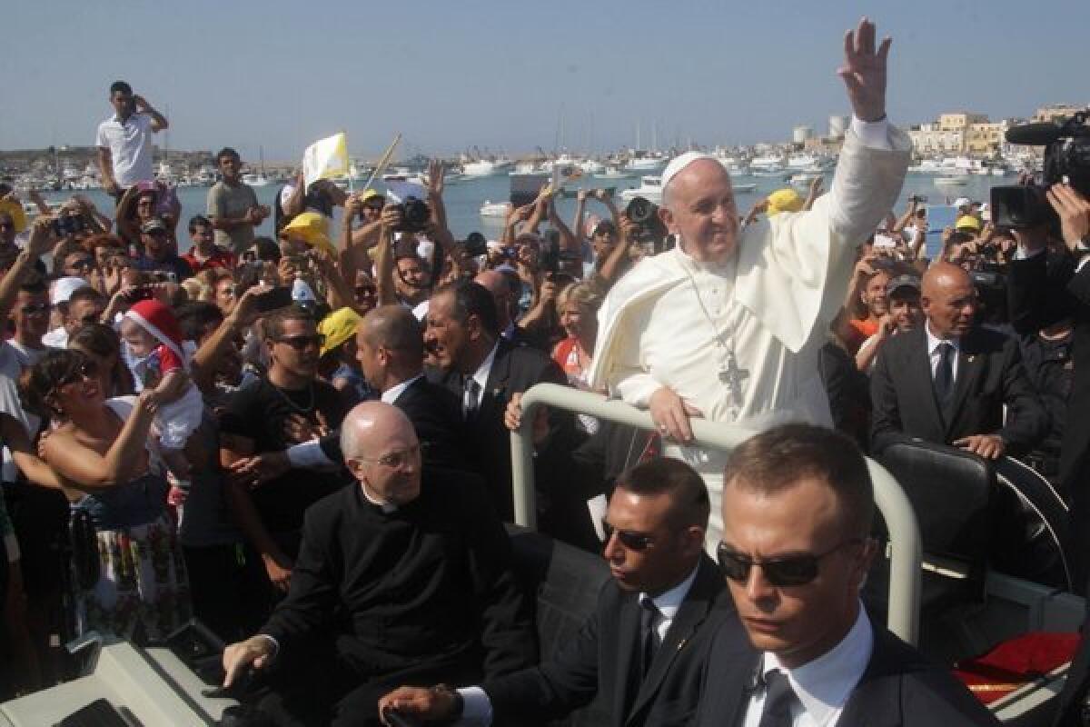 Pope Francis was without his new popemobile on the Italian island of Lampedusa.