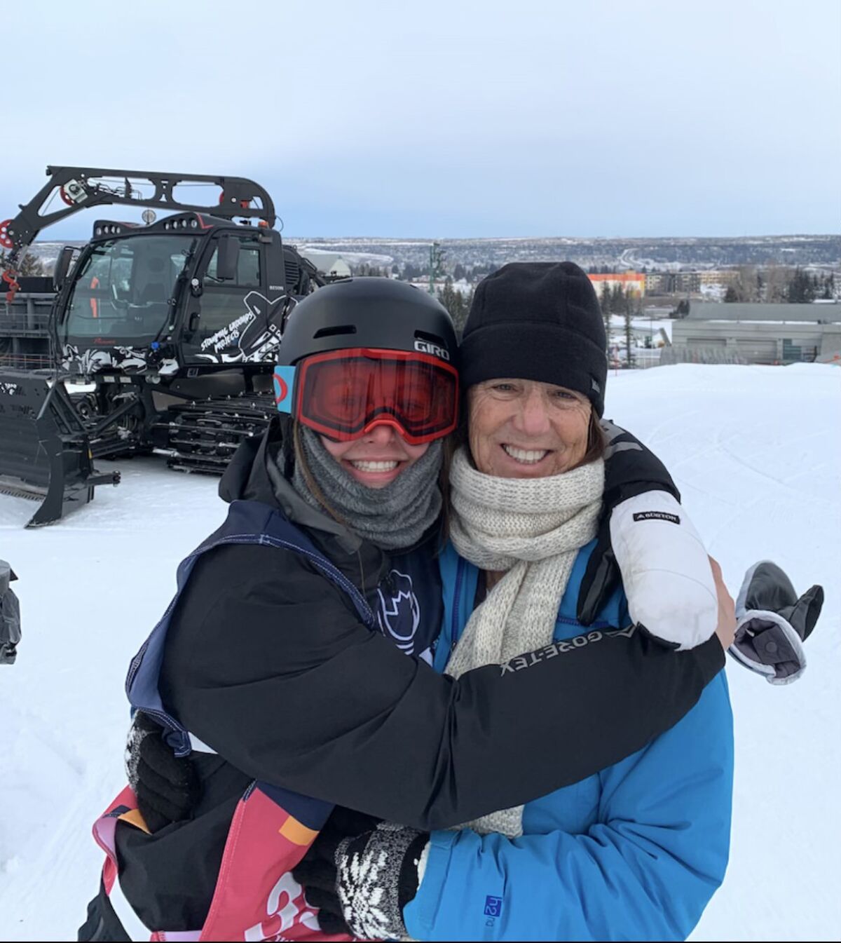 Olympian Tessa Maud with her Rowe second grade teacher Pamela Alexander in Calgary, Canada.