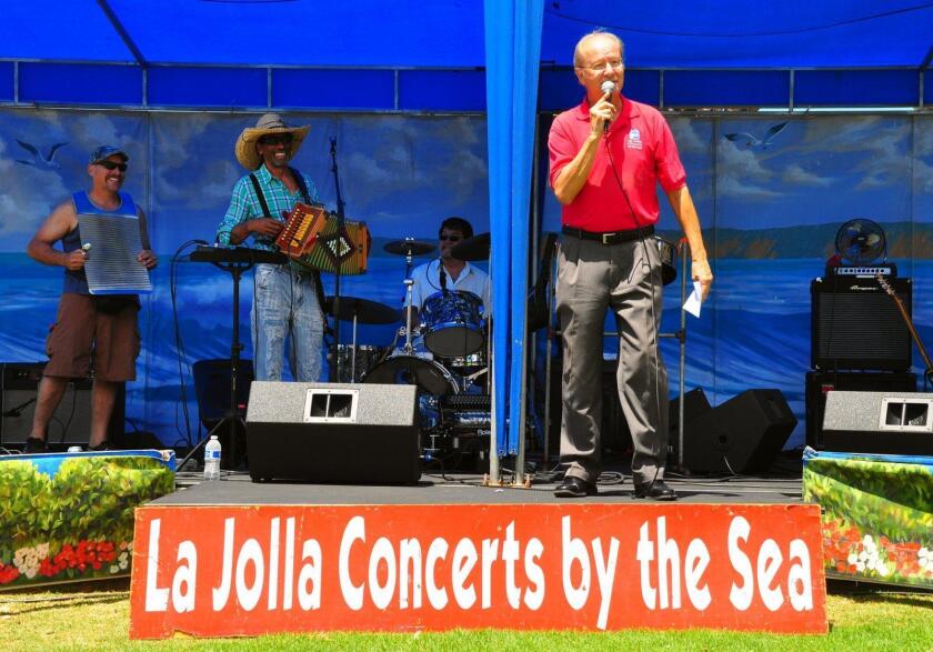 Ron Jones serves as emcee at the summer concerts, which run 2-4 p.m. Sundays at Ellen Browning Scripps Park.