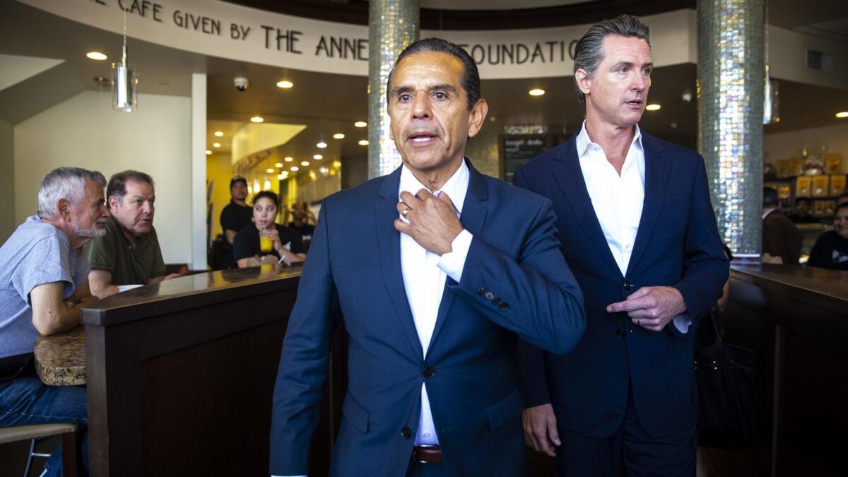 Antonio Villaraigosa, center, lost his bid for the California Democratic gubernatorial nomination to Gavin Newsom in June. Now, the former Los Angeles mayor is joining the board of Culver City cannabis company MedMen.