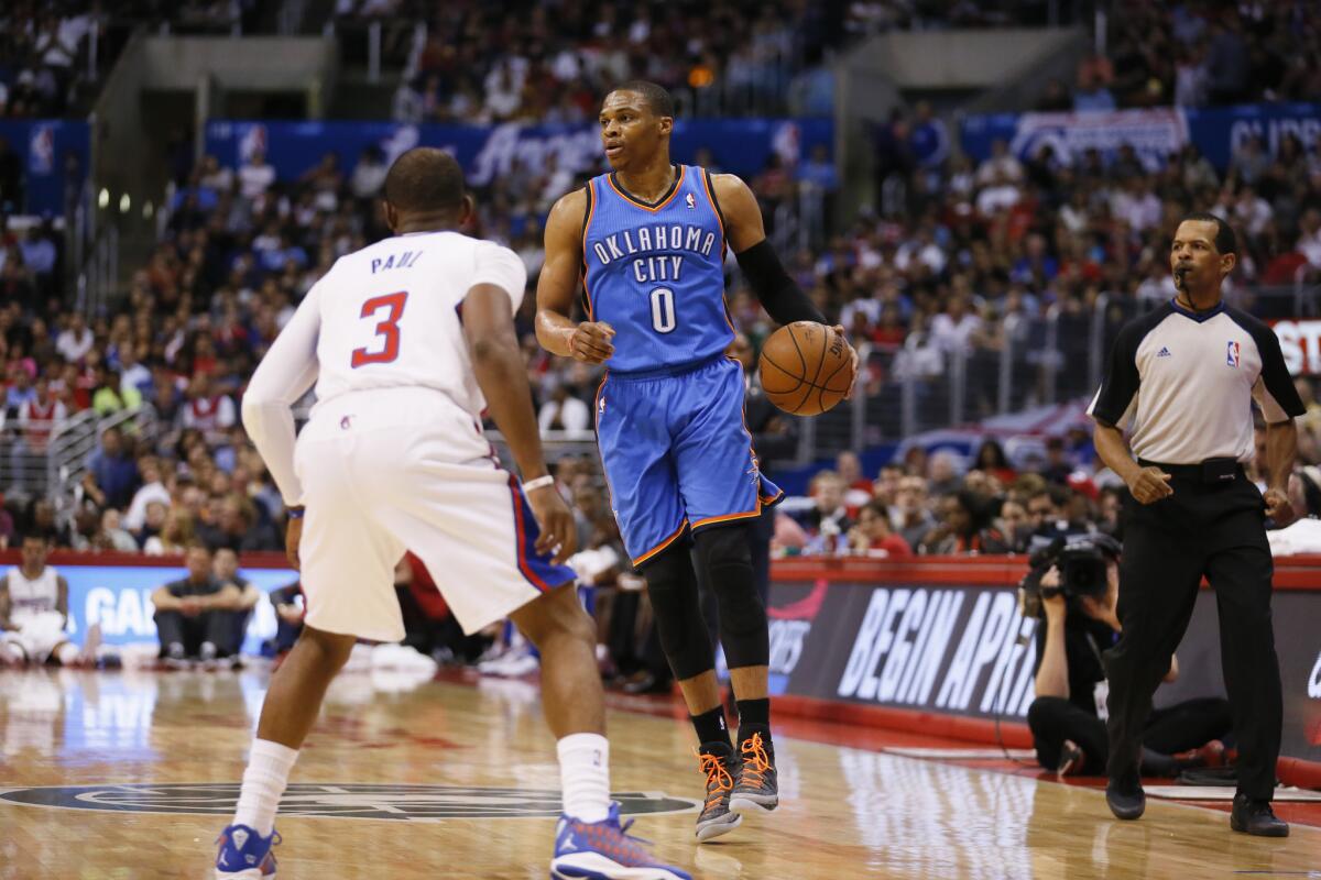 Clippers guard Chris Paul and Oklahoma City Thunder guard Russell Westbrook will face off in their second-round playoff series, which begins Monday.