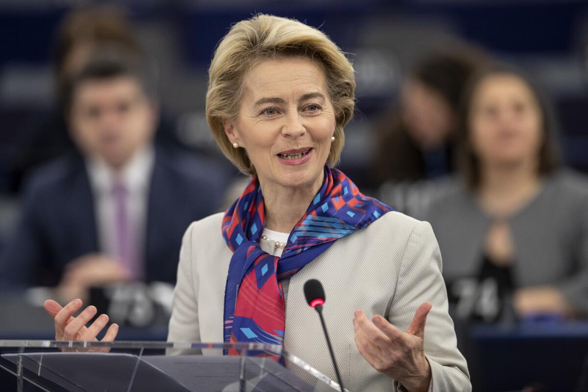 European Commission President Ursula von der Leyen, speaking Jan. 14 to the European Parliament, has made climate change a priority.