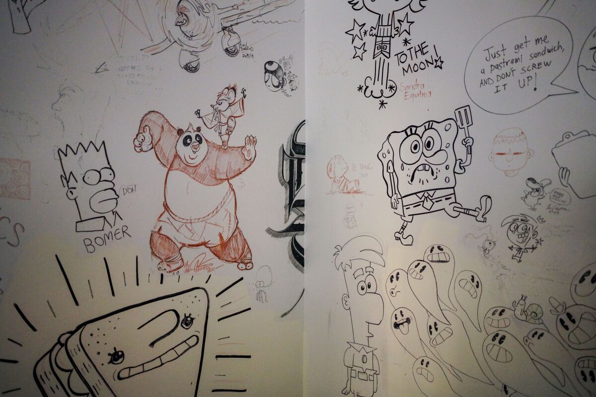 "Kung Fu Panda's" Po, SpongeBob SquarePants, and "Phineas and Ferb's" Ferb, among others, grace the walls.