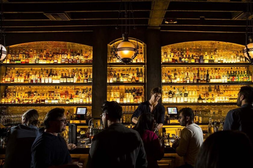 An expansive selection of spirits on display at the Santa Monica bar Chestnut Club on 14th Street.