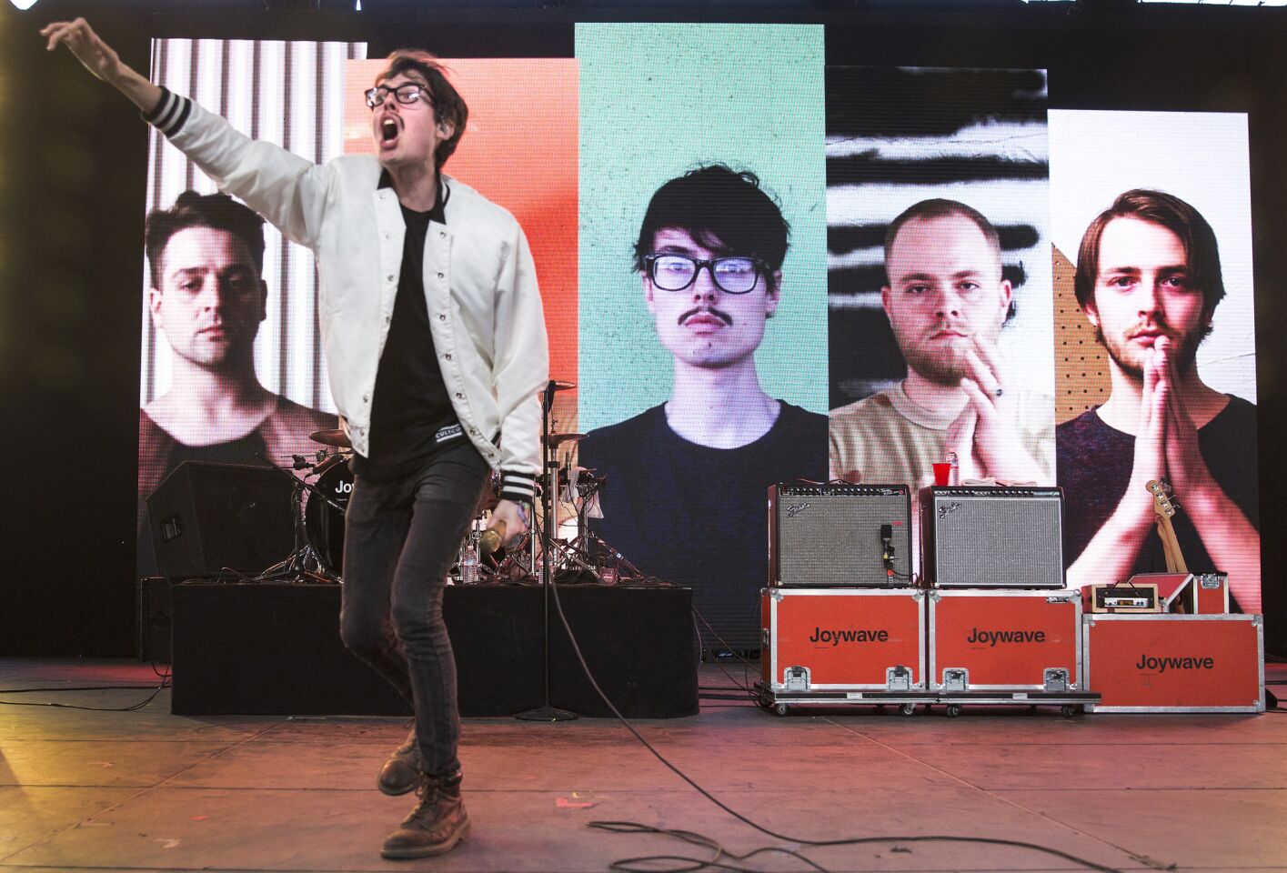 Joywave lead singer Daniel Armbruster performs in the Mojave tent at Coachella.