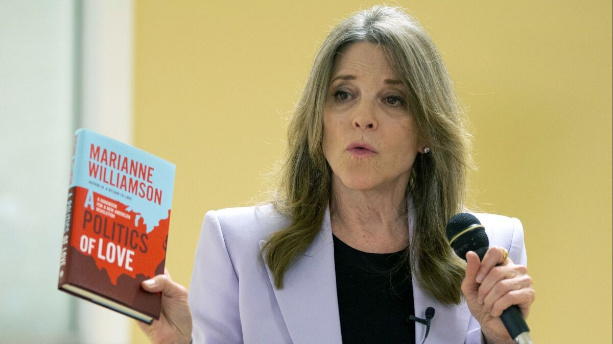 Marianne Williamson says she can bring “genuine pattern disruption” to U.S. politics. She has apologized for recently saying that mandating vaccinations is draconian.